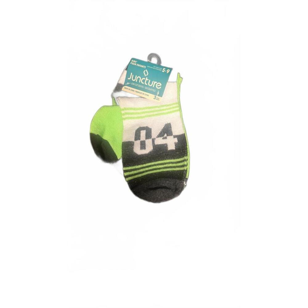 Juncture Sporty Kid's Socks - Size 5-9, Green & Gray